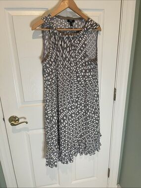 MSK Gray & White Sleeveless sequined Printed Midi Dress with Ruffle Hem